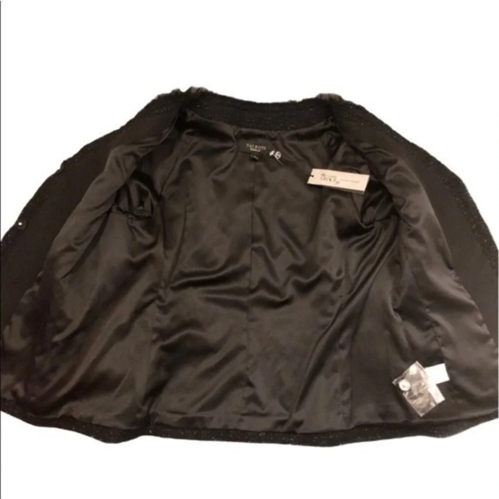 Black Tweed Ruffle Trim‎ Jacket Office Career Evening Wool Blend Sz 8 NWT